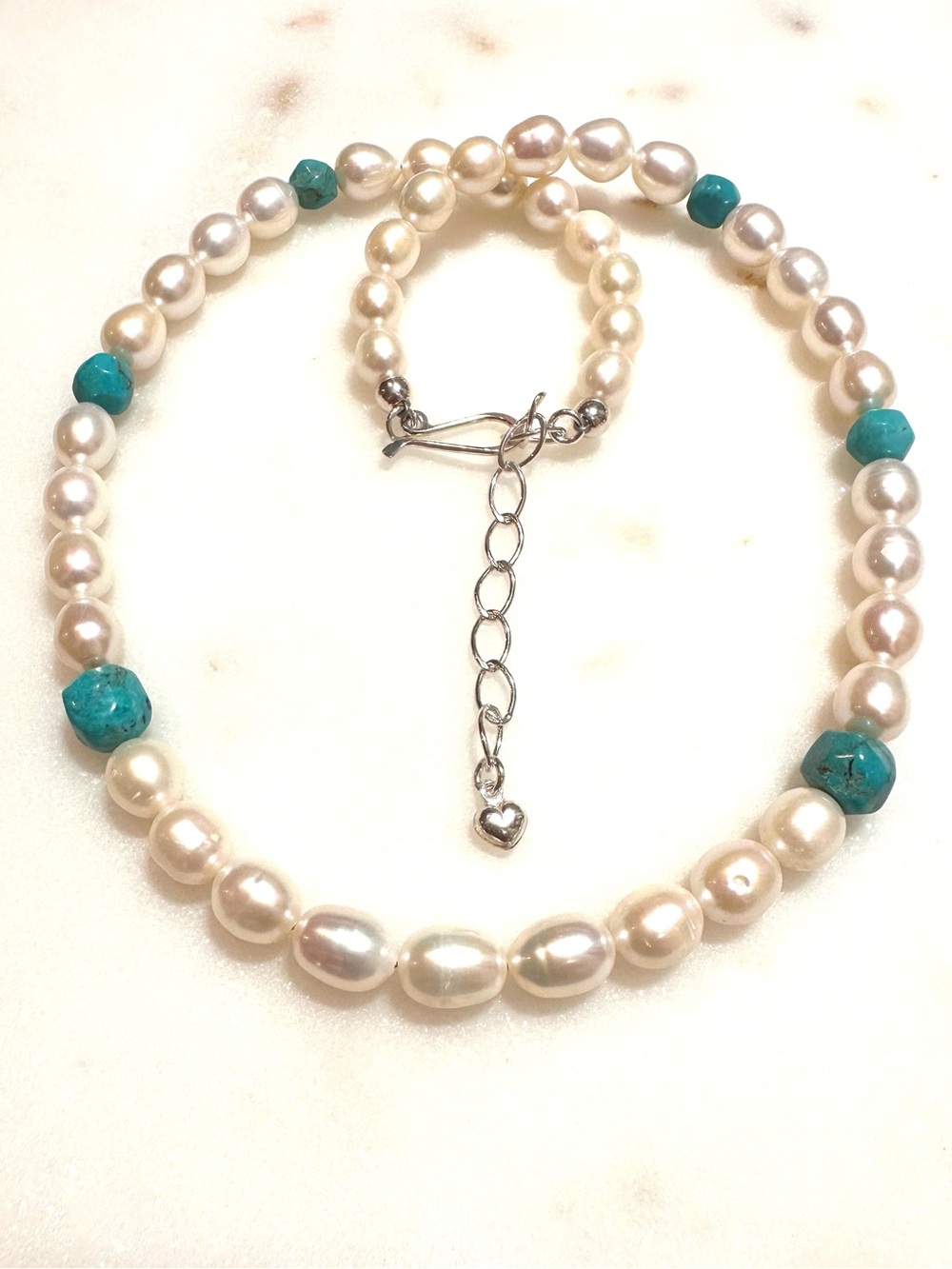 Jay King Off White Baroque Freshwater Pearl with Turquoise Beads Sterling Silver